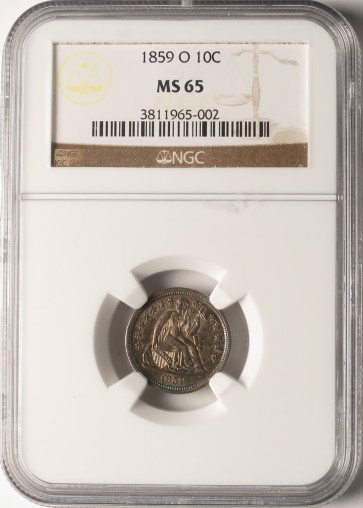 1859-O 10c - NGC MS65
