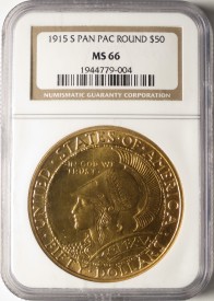 1915-S $50 Pan Pac Round - NGC MS66