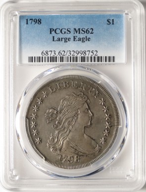 1798 $1 Large Eagle, Pointed 9, Closed Date, MS62 PCGS.