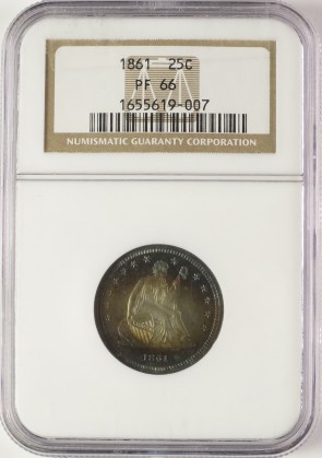 1861 25C PF66 NGC. Briggs 7-E