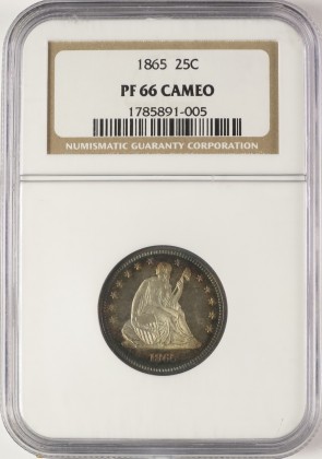 1865 25C PF66 Cameo NGC. Briggs 3-B