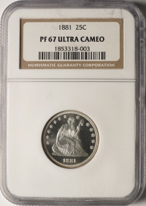 1881 25C PR67 Ultra Cameo NGC. Briggs 2-B
