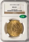 1873 $20 (Open 3) - NGC AU62+ CAC